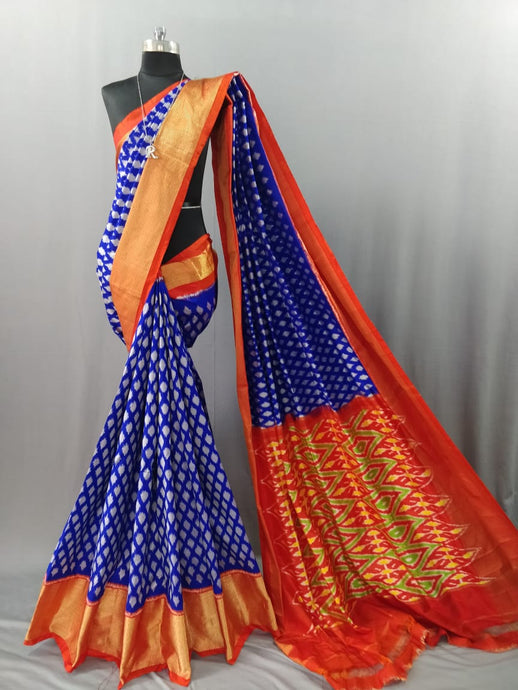 Indigo Blue Pochampally Ikat Silk Saree