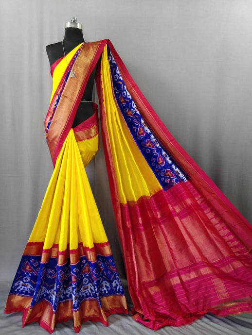 Yellow Pochampally Ikat Silk Saree