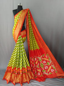 Bridal Green Striped Pochampally Ikat Silk Saree