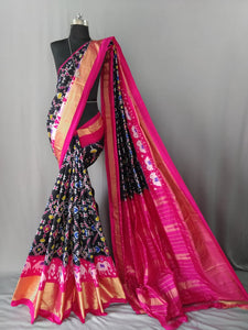 Black Pochampally Ikat Silk Saree