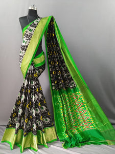 Black Pochampally Ikat Silk Saree