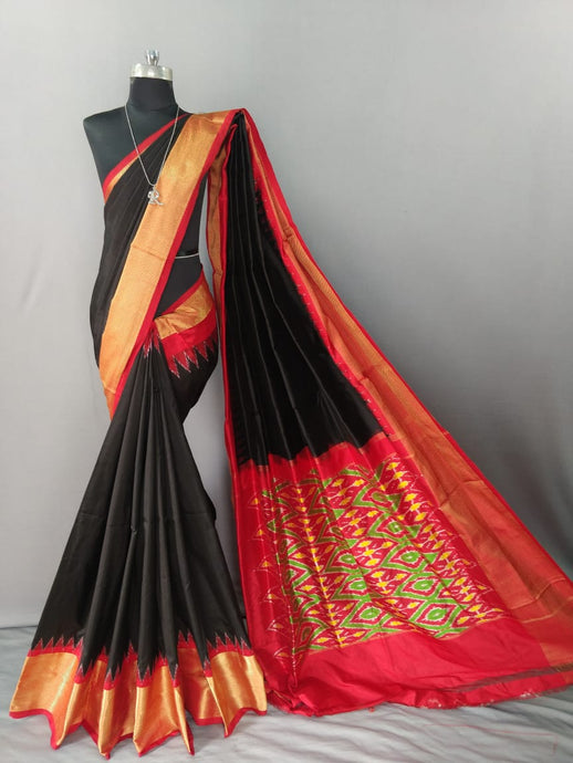 Black Pochampally Ikat Silk Saree