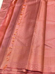 Bridal Peach Pink Brocade Kanchipuram Silk Saree