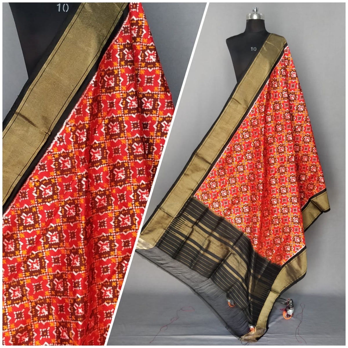 Red Ikat Silk Dupatta
