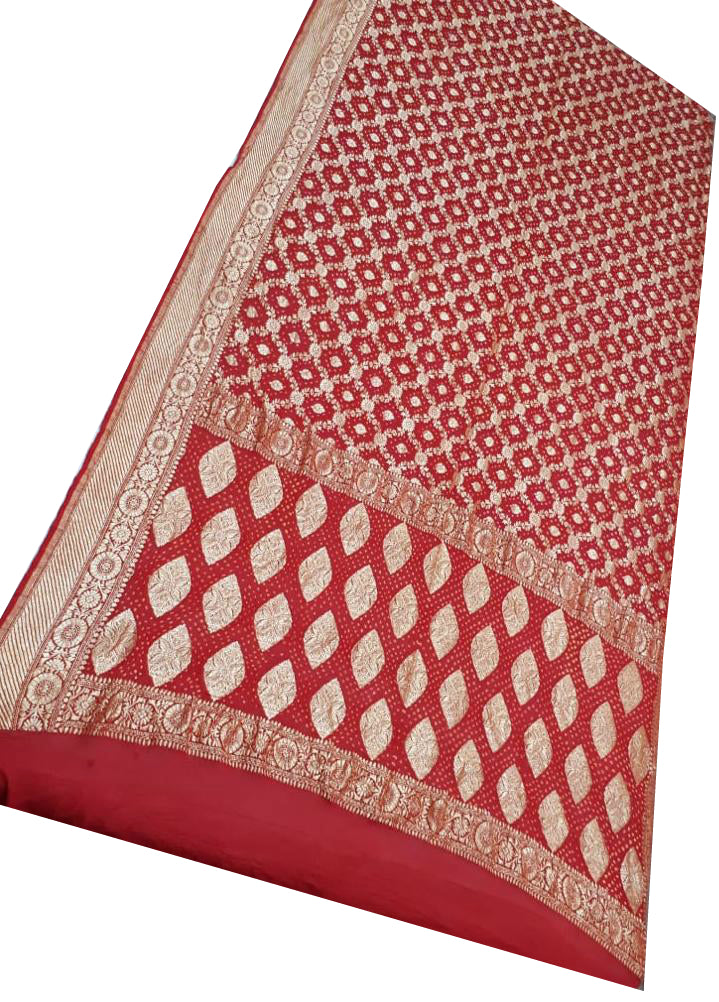 Red Bandhani Silk Saree
