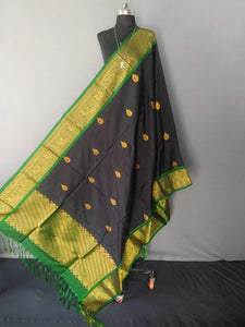 Black and Green Kanchipuram Silk Dupatta