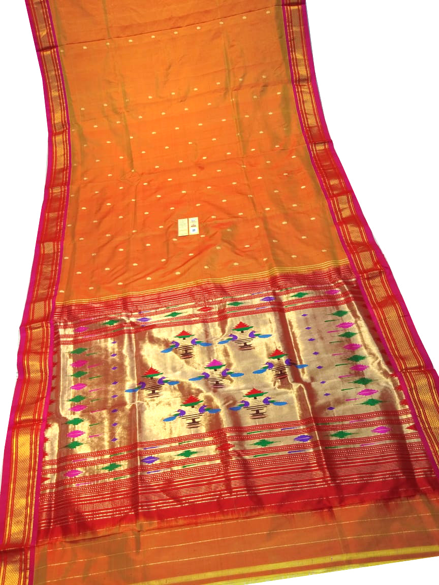 Orange Paithani Silk Saree