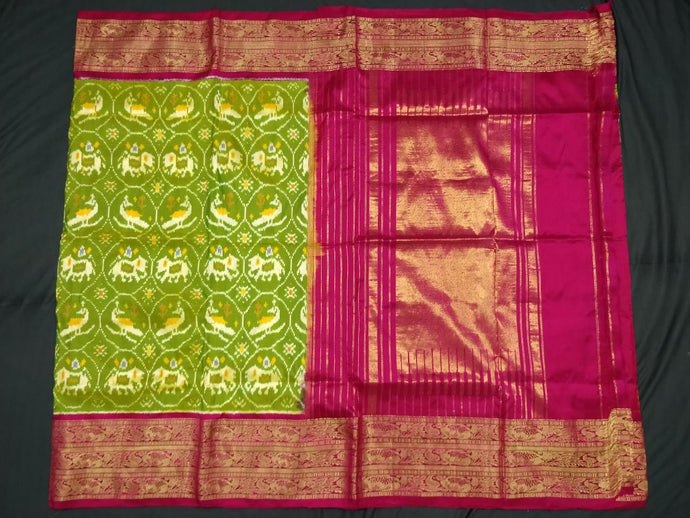 Bridal Green Pochampally Ikat Silk Saree