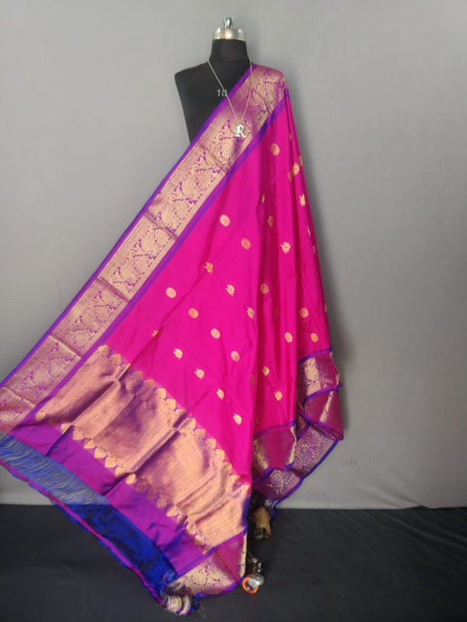 Magenta Pink and Purple Kanchipuram Silk Dupatta