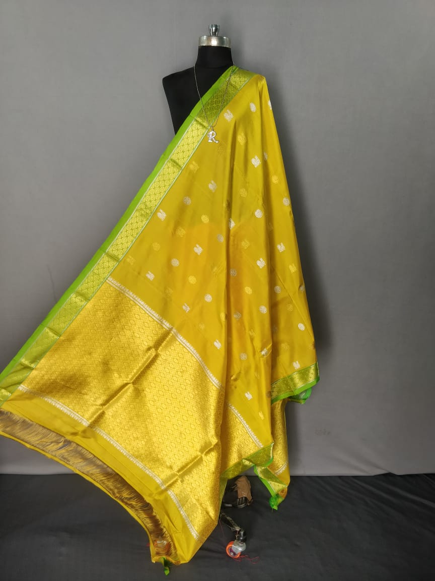 Yellow and Green Kanchipuram Silk Dupatta