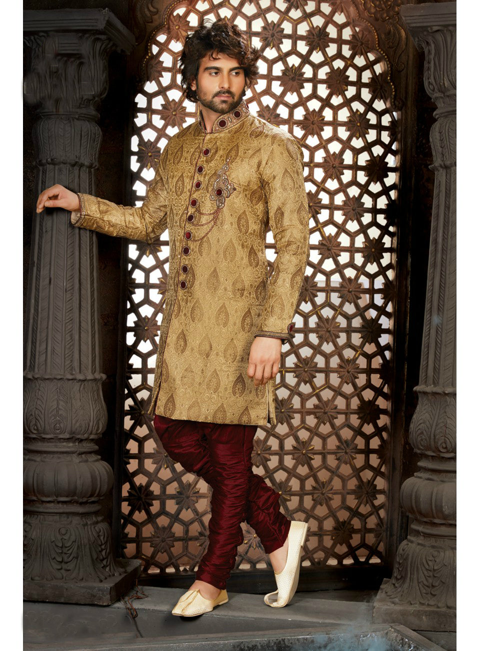 Beige Wedding Sherwani