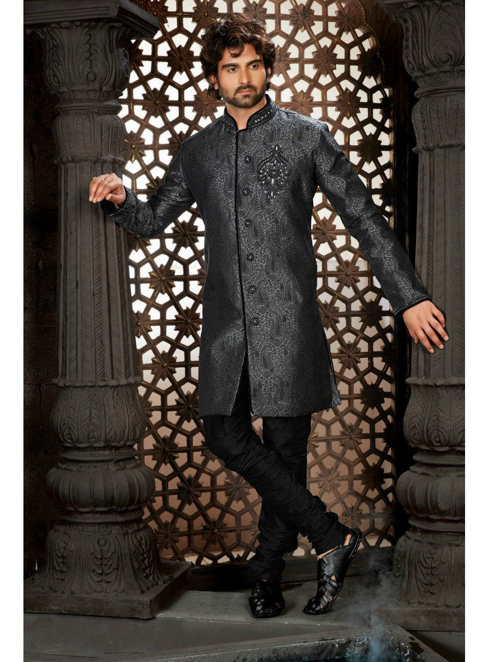 Slate Grey Wedding Sherwani