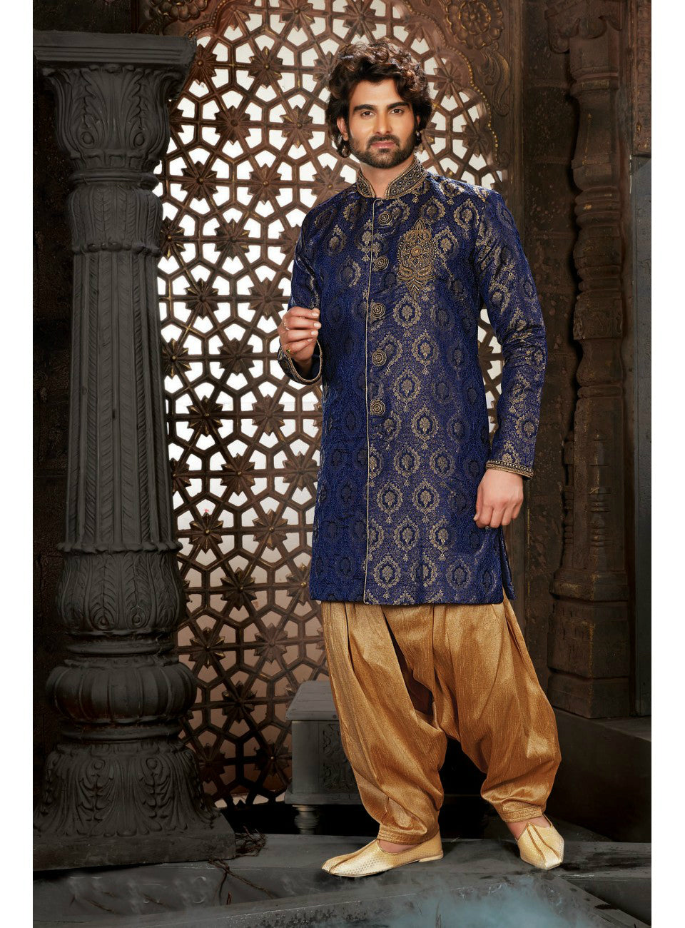 Navy Blue Wedding Sherwani