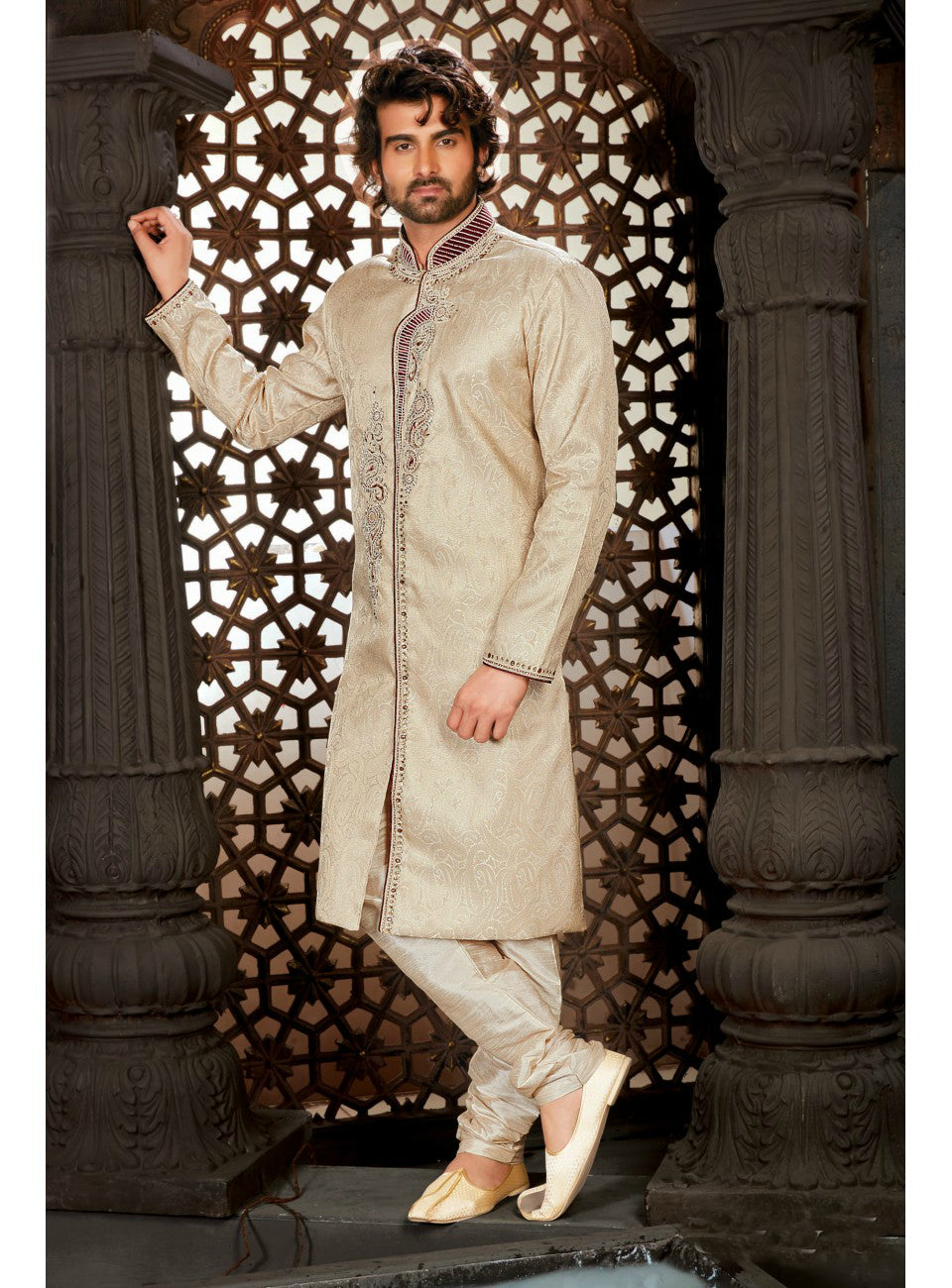 Cream Wedding Sherwani