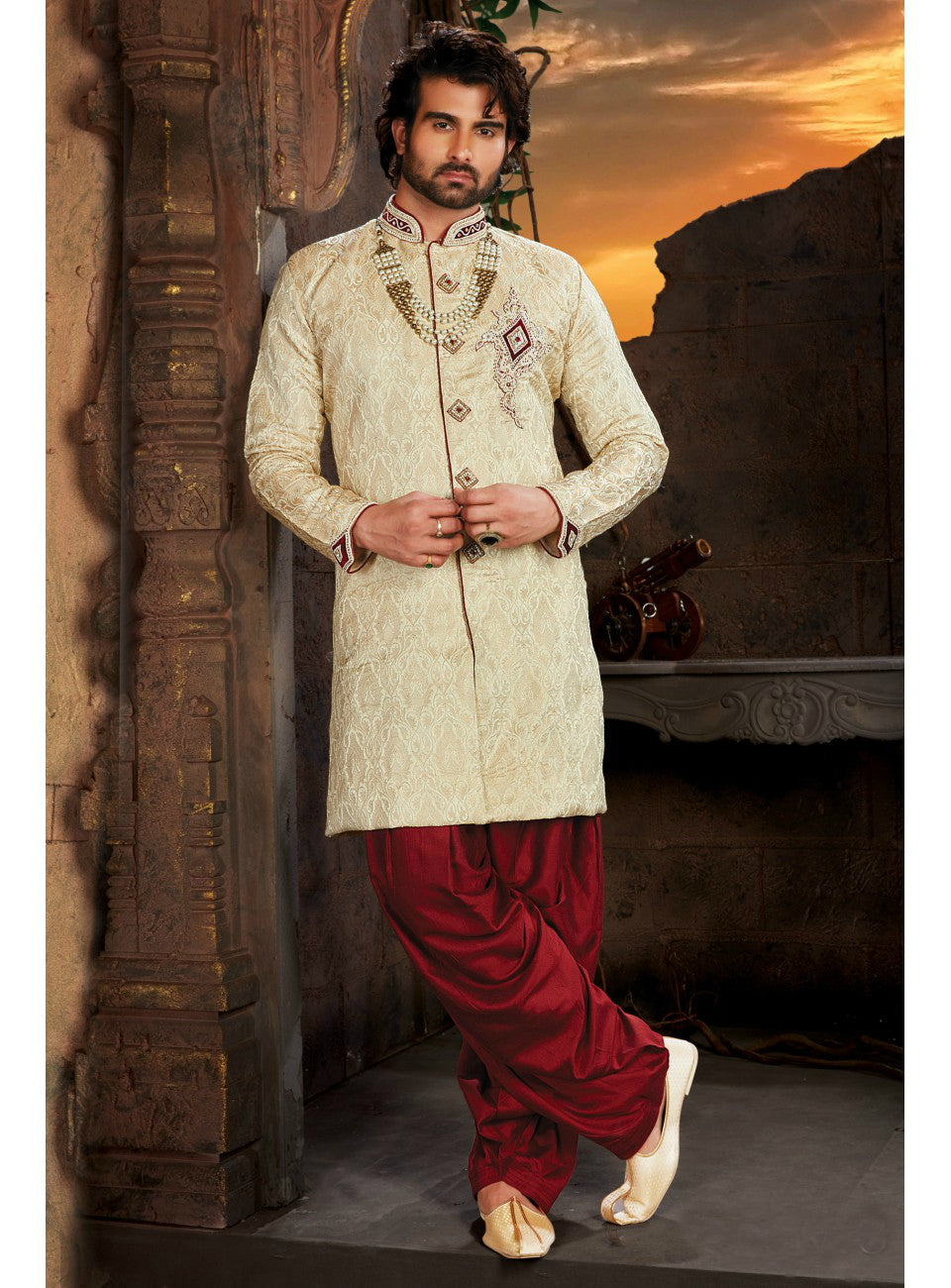 Cream Wedding Sherwani