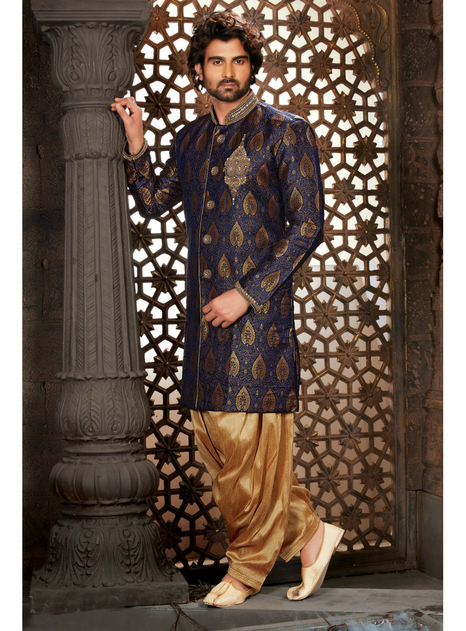 Navy Blue Wedding Sherwani