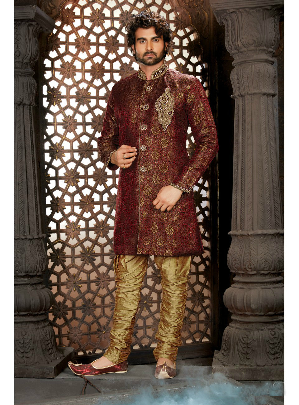 Maroon sherwani cheap wedding