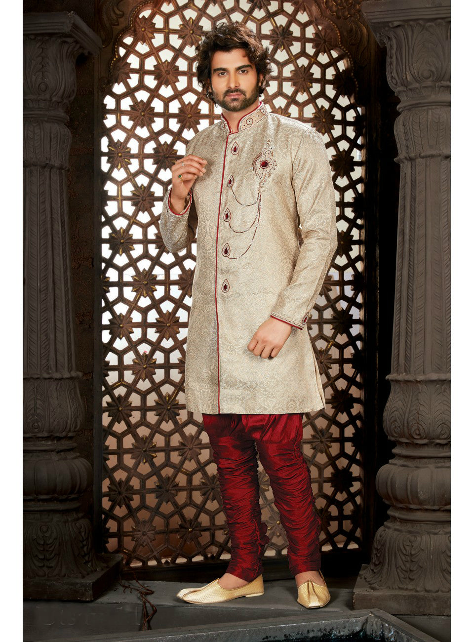 Beige Wedding Sherwani