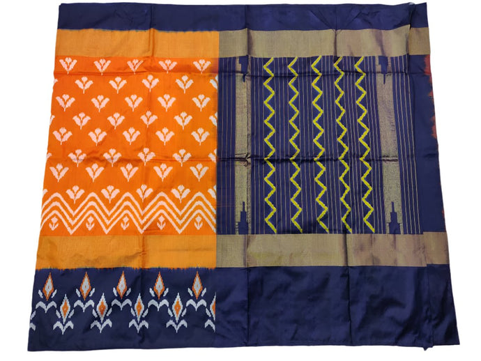 Orange Pochampally Ikat Silk Saree