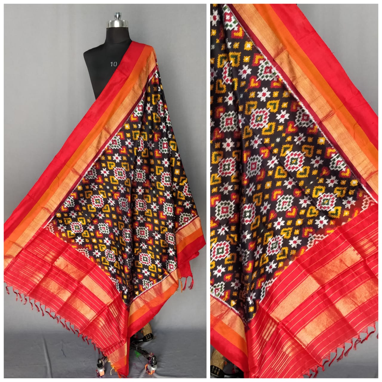 Black Ikat Silk Dupatta