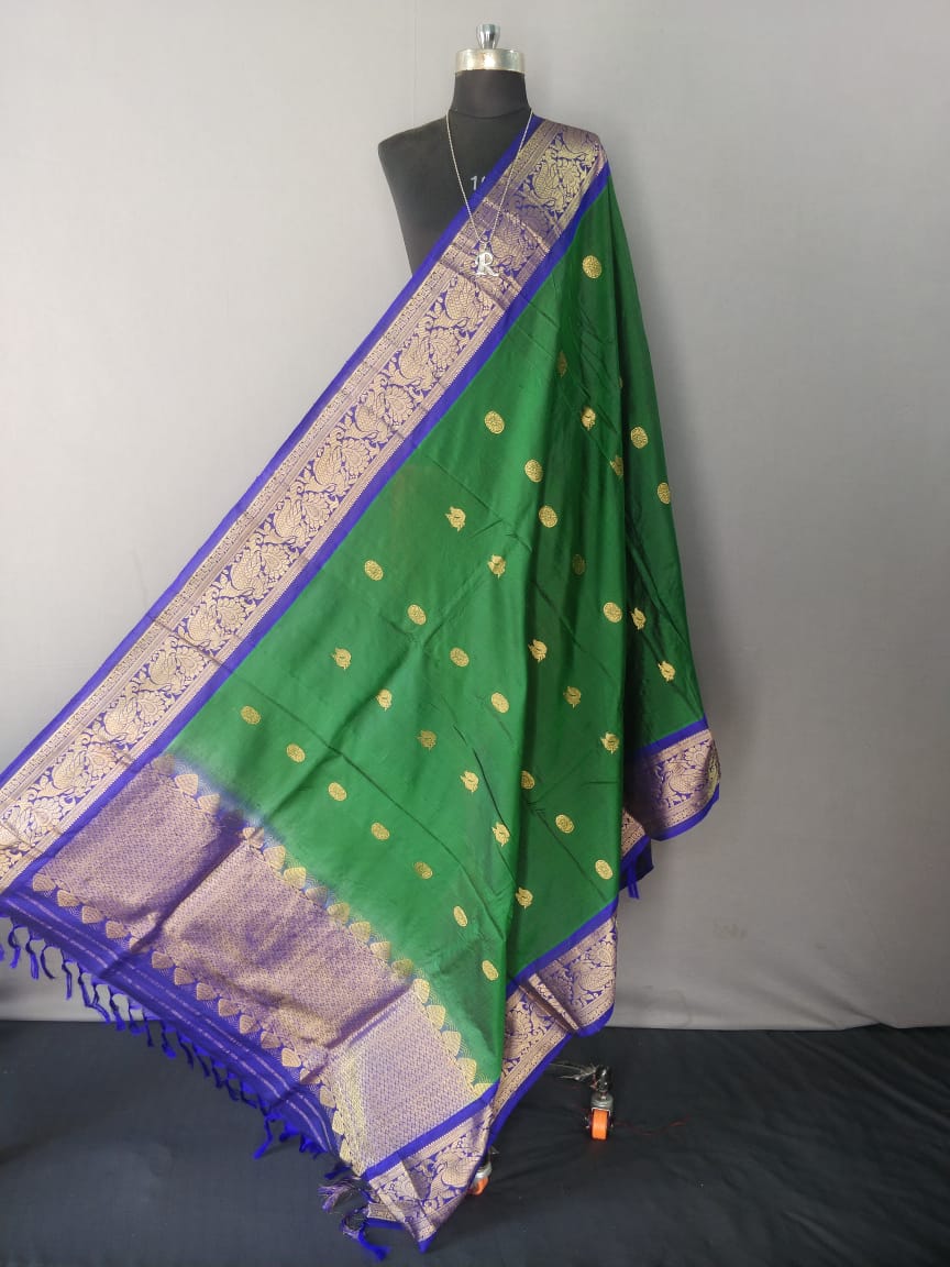 Green and Purple Kanchipuram Silk Dupatta