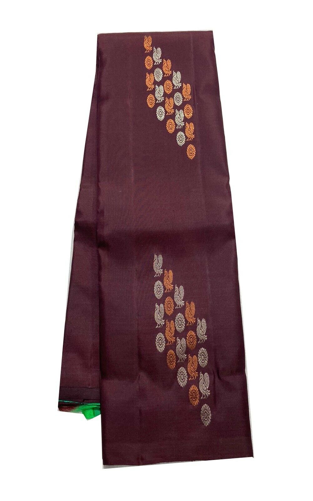 Borderless Coffee Brown Dual Tone Kanchipuram Handloom Pure Silk Saree
