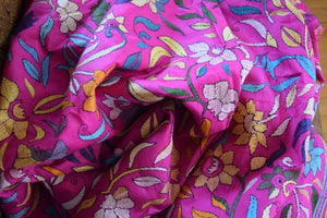 Pink Kantha Hand Embroidery Silk Saree