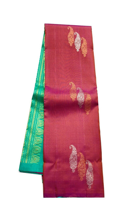 Wedding Brick Red Pink Dual Tone Kanchipuram Handloom Pure Silk Saree