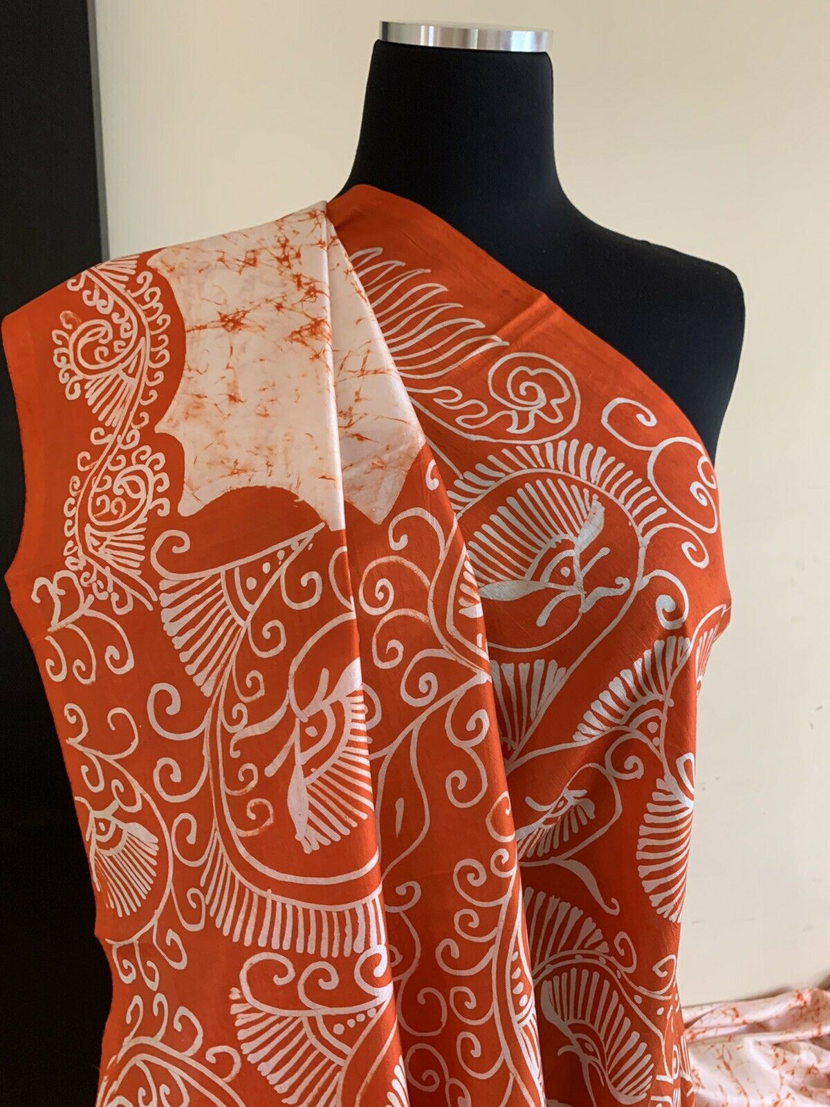 Off White Batik Silk Saree
