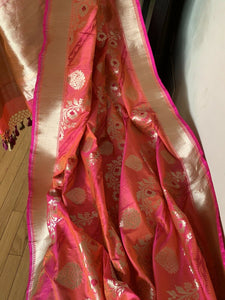 Wedding Pink Peach Banarasi Katan Silk Saree