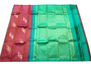 Wedding Brick Red Pink Dual Tone Kanchipuram Handloom Pure Silk Saree